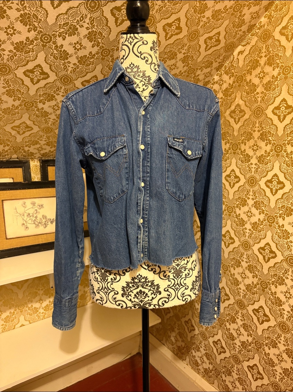 Vintage Wrangler Denim Raw Hem Cropped Shirt